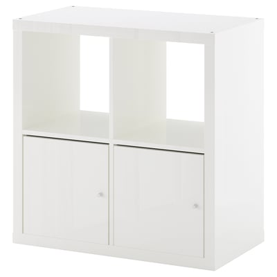 KALLAX Estante con puertas, alto brillo/blanco, 77x77 cm