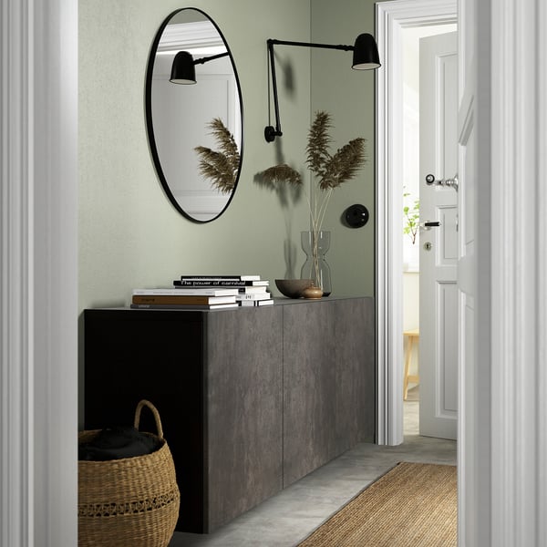 KALLVIKEN Puerta, gris oscuro efecto cemento, 60x64 cm