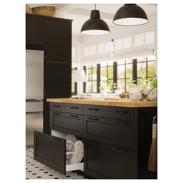 KARLBY Barra para isla de cocina, roble/chapa, 188x106.7x3.8 cm