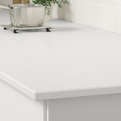 KASKER Barra a medida, blanco mate/efecto mármol cuarzo, 1 m²x2.0 cm