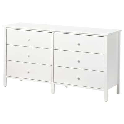 KILBERGET Cómoda de 6 cajones, blanco/Función de anclaje/desbloqueo, 144x78 cm