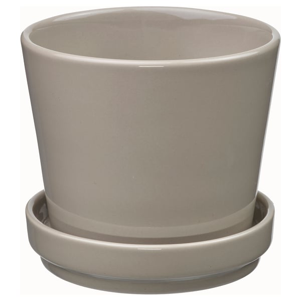 KLOTLÖNN Maceta con plato, int/ext/gris/beige, 9 cm