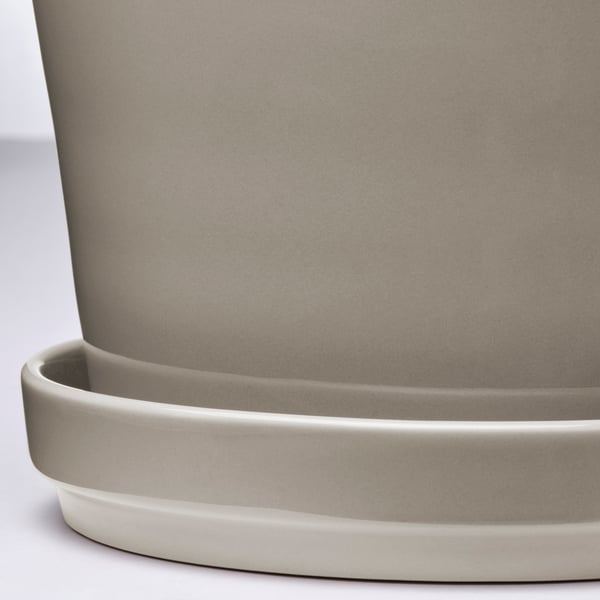KLOTLÖNN Maceta con plato, int/ext/gris/beige, 15 cm