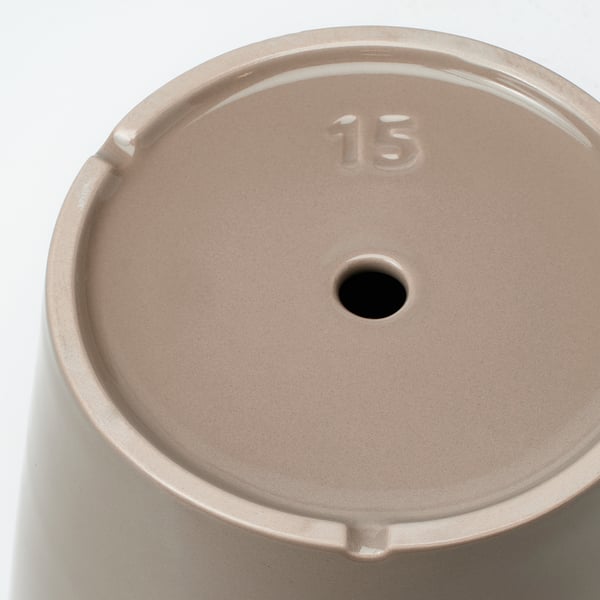 KLOTLÖNN Maceta con plato, int/ext/gris/beige, 15 cm