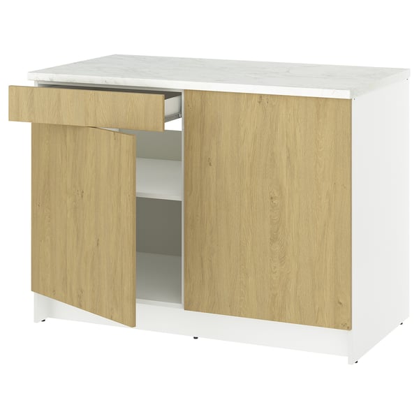 KNOXHULT Gabinete bajo con puertas y cajón, efecto roble, 121.9x61.0x91.4 cm