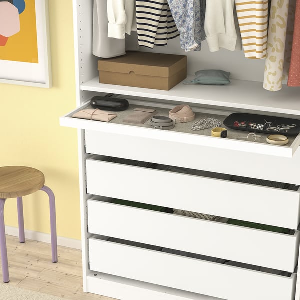 KOMPLEMENT Bandeja extraíble+tapete cajón, blanco/gris claro, 100x35 cm