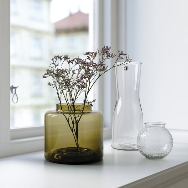 KONSTFULL Florero, Verde-café, 16 cm