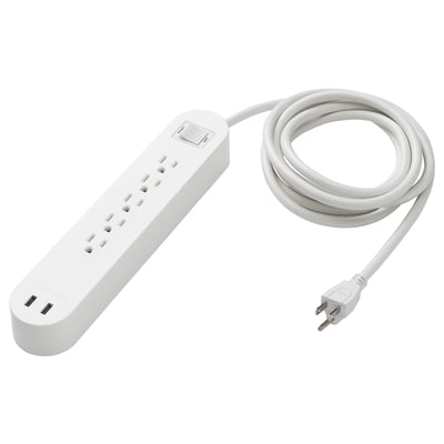 KOPPLA Multicontacto, con 2 puertos USB, blanco, 3.0 m