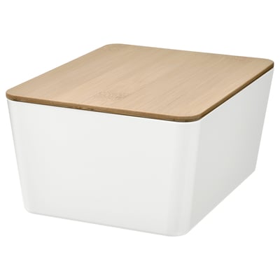 KUGGIS Caja con tapa, blanco/bambú, 13x18x8 cm