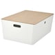 KUGGIS Caja con tapa, blanco/bambú, 37x54x21 cm