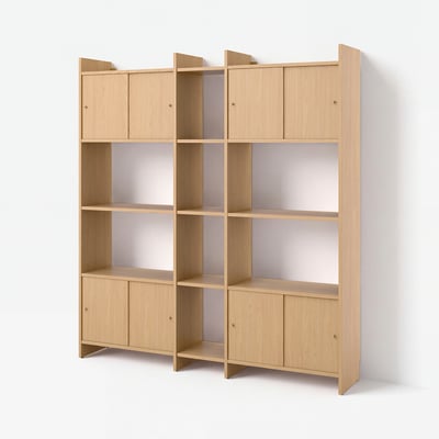 LÅDMAKARE Almacenaje c/puertas corredizas, +7 estantes/efecto roble, 198x35x212 cm