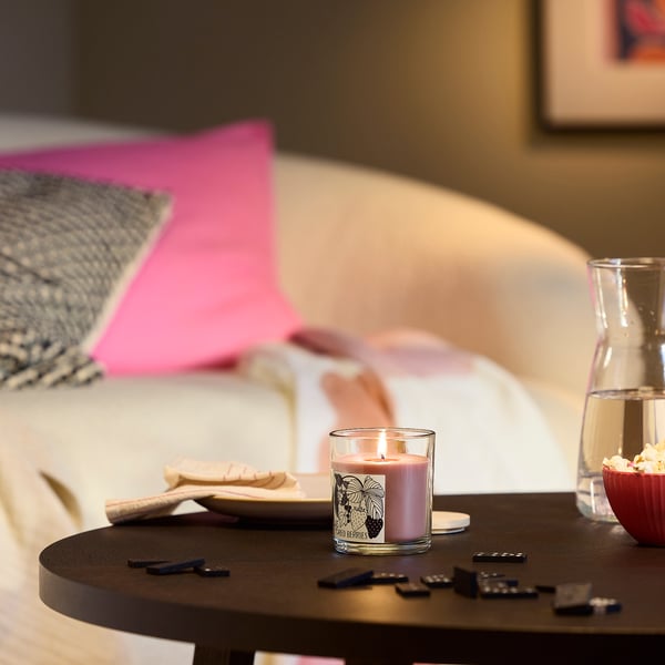 LOTSFÅGEL Vela aromática en vaso c/tapa, Bayas rojas rosa claro, 40 hr