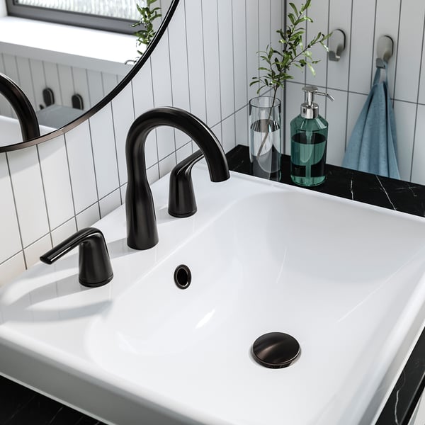 MACKSJÖN Grifo p/lavabo montaje espaciado, negro, 20 cm