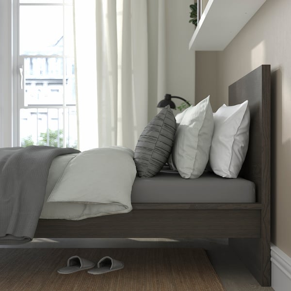 MALM Base de cama, alta, café oscuro chapa, Individual