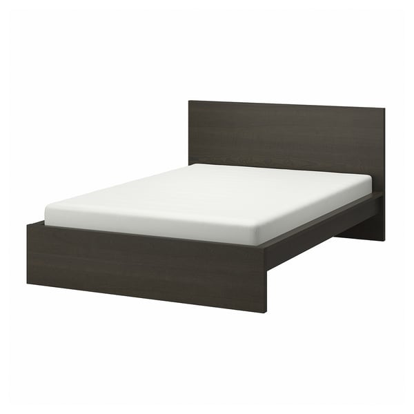 MALM Base de cama, alta, café oscuro chapa, Queen