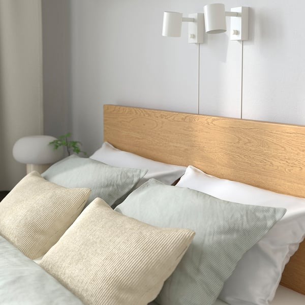 MALM Base de cama, alta, con 4 cajones, chapa roble, Matrimonial