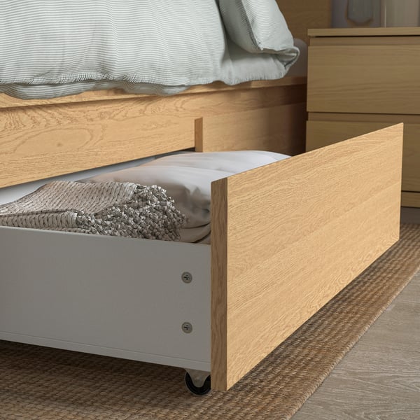 MALM Cajones para cama, chapa roble, Queen/King