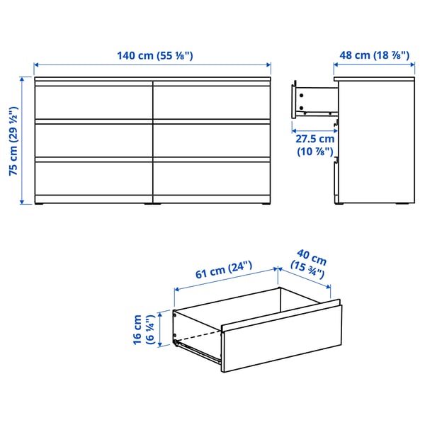 MALM / STORKLINTA Muebles para recámara, 3 piezas