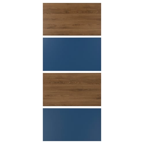 MEHAMN 4 paneles para puerta corr, efecto nogal/azul, 100x236 cm