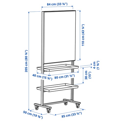 MITTZON Estructura c/ruedas y pizarrón, blanco, 85x205 cm