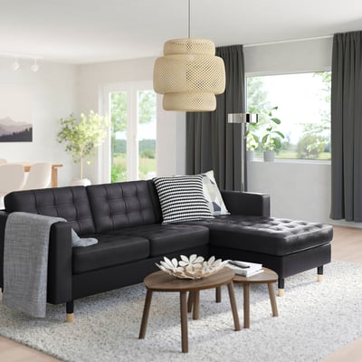 MORABO Sofá 3 plazas con chaise, Grann/Bomstad negro/madera