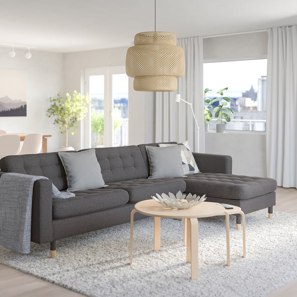 MORABO Sofá 4 asientos, +chaiselongue/Gunnared gris oscuro/madera