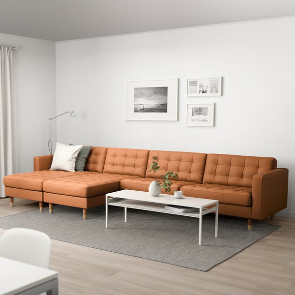 MORABO Sofá 5 con chaiselongues, Grann/Bomstad marrón dorado/madera