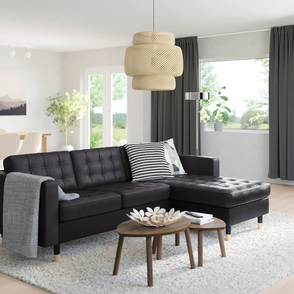 MORABO Sofá con 3 asientos, +chaiselongue/Grann/Bomstad negro/madera
