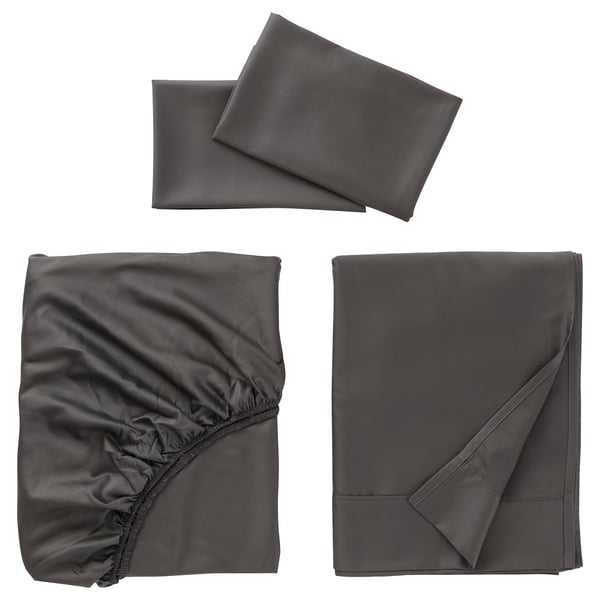 NATTJASMIN Juego de sábanas, gris oscuro, King
