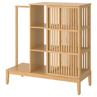 NORDKISA Clóset abierto con puerta corrediza, bambú, 120x123 cm
