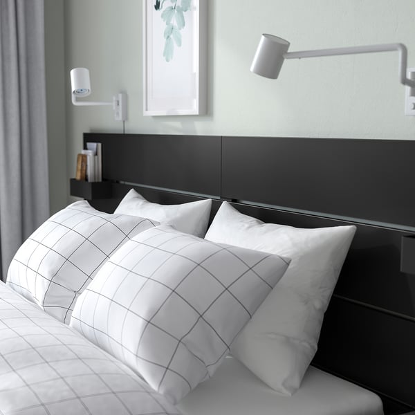 NORDLI Base cama con cabecera y almacenaje, carbón, 160x200 cm