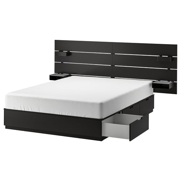 NORDLI Base cama con cabecera y almacenaje, carbón, 160x200 cm