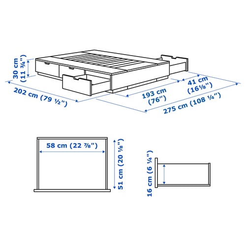 NORDLI Base de cama con almacenamiento, carbón, 193x200 cm