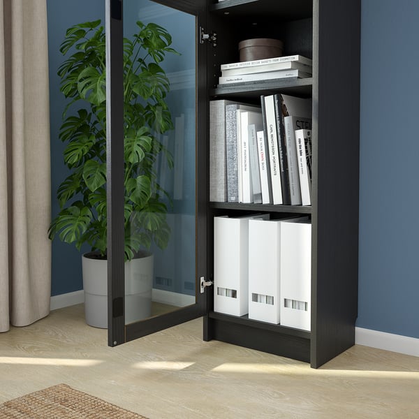OXBERG Puerta de vidrio, negro efecto roble, 40x192 cm