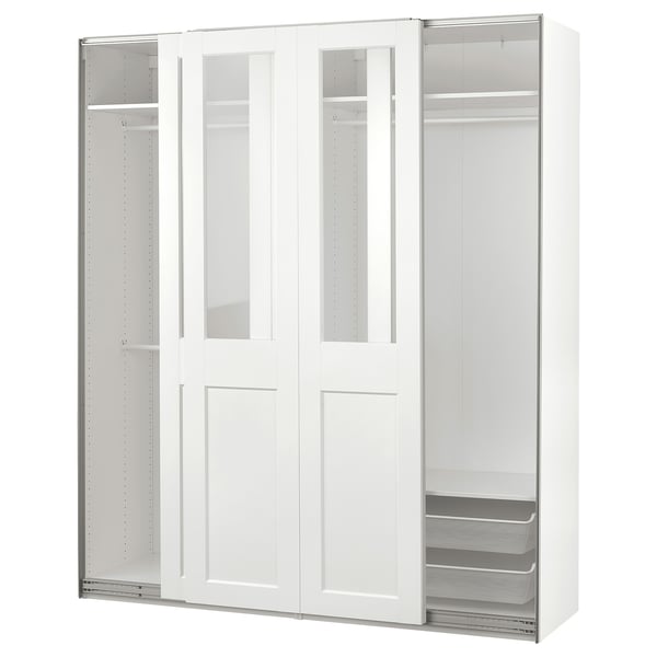 PAX / GRIMO Clóset con puertas correderas, blanco/vidrio incoloro blanco, 200x66x236 cm
