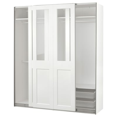 PAX / GRIMO Clóset con puertas correderas, blanco/vidrio incoloro blanco, 200x66x236 cm