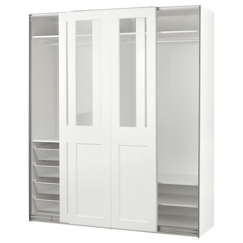 PAX / GRIMO Clóset con puertas correderas, blanco/vidrio incoloro blanco, 200x66x236 cm