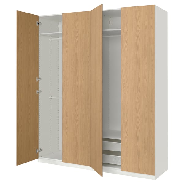 PAX / STORKLINTA Combinación de clóset, blanco/efecto roble, 200x60x236 cm