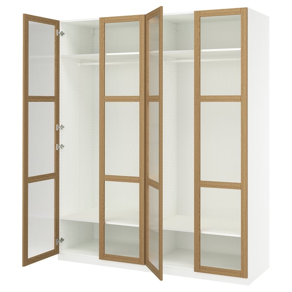 PAX / TONSTAD Combinación de clóset, blanco/chapa roble vidrio, 200x60x236 cm