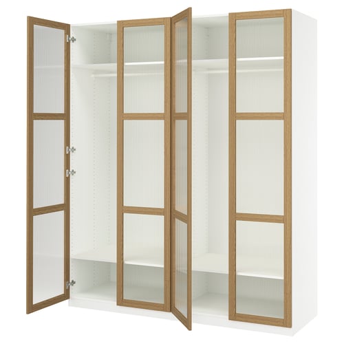 PAX / TONSTAD Combinación de clóset, blanco/chapa roble vidrio, 200x60x236 cm