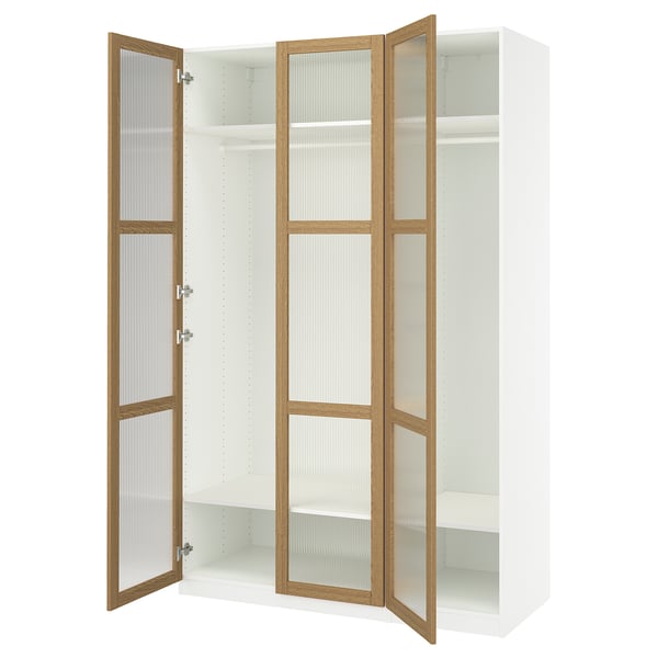 PAX / TONSTAD Combinación de clóset, blanco/chapa roble vidrio, 150x60x236 cm
