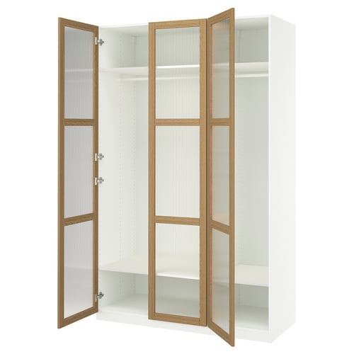 PAX / TONSTAD Combinación de clóset, blanco/chapa roble vidrio, 150x60x236 cm