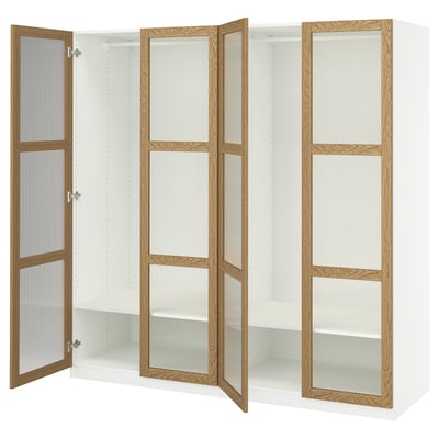 PAX / TONSTAD Combinación de clóset, blanco/chapa roble vidrio, 200x60x201 cm