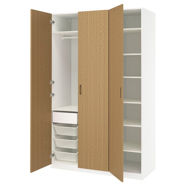 PAX / TONSTAD Combinación de clóset, blanco/chapa roble, 150x60x236 cm