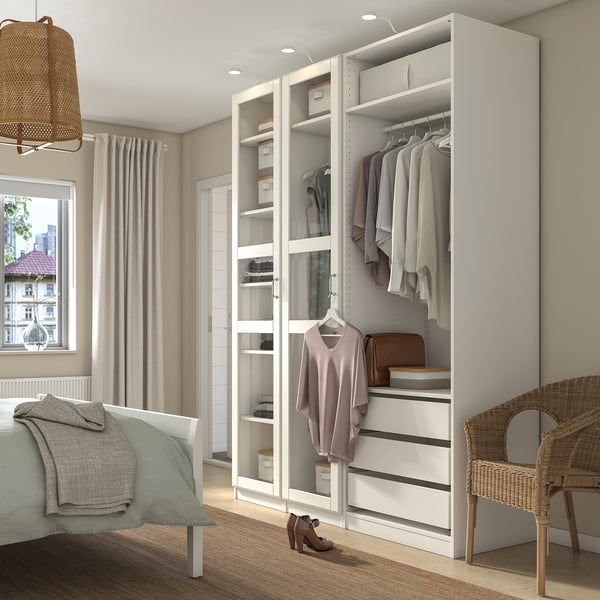 PAX / TYSSEDAL Clóset, blanco/vidrio blanco, 175x60x236 cm