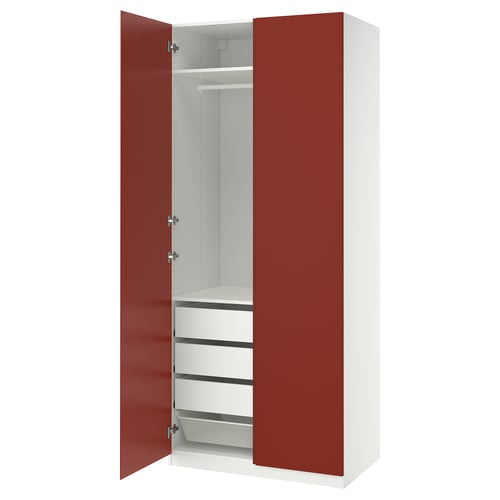 PAX / VIKANES Combinación de clóset, blanco/rojo-café, 100x60x236 cm