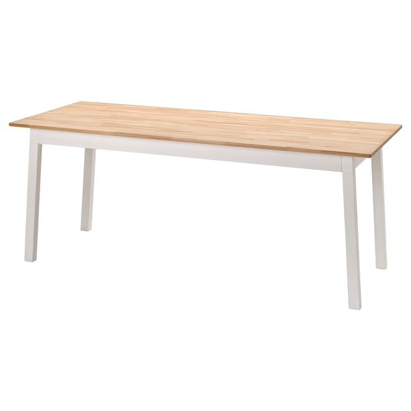 PINNTORP Mesa, tinte café claro/tinte blanco, 185x75 cm
