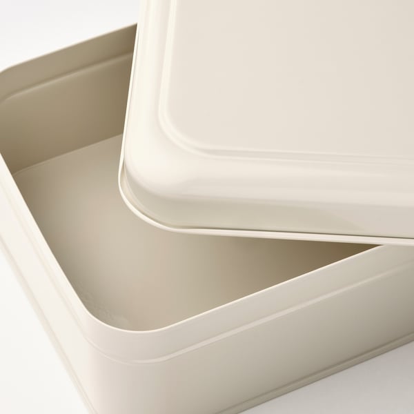 PLOGFÅRA Caja con tapa, beige claro, 22x16x8 cm
