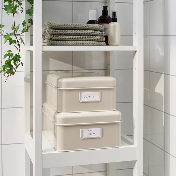 PLOGFÅRA Caja para almacenaje con tapa 2 pz, beige claro