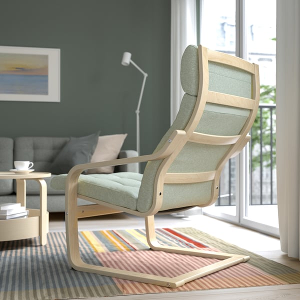 POÄNG Sillón, chapa abedul/Gunnared Verde claro